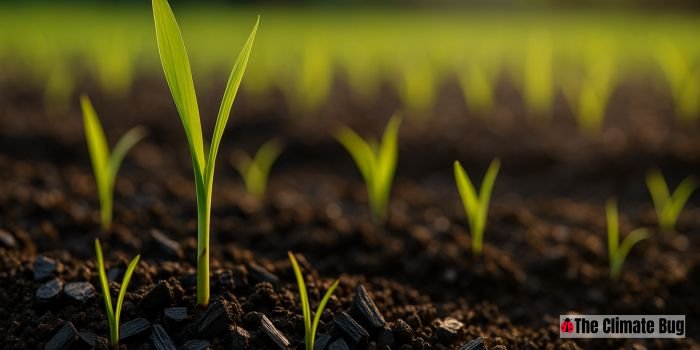 Diagram linking biochar application to soil health and potential yield benefits